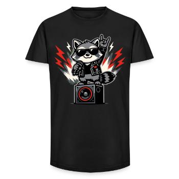 Retro Raccoon Rock Music Gift - Long Fit Men's T-Shirt - black - Front - AI Model Male 185 light (185cm)