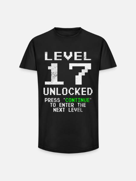 Level Unlocked Gamer Birthday 17 Years - Long Fit Men's T-Shirt - black