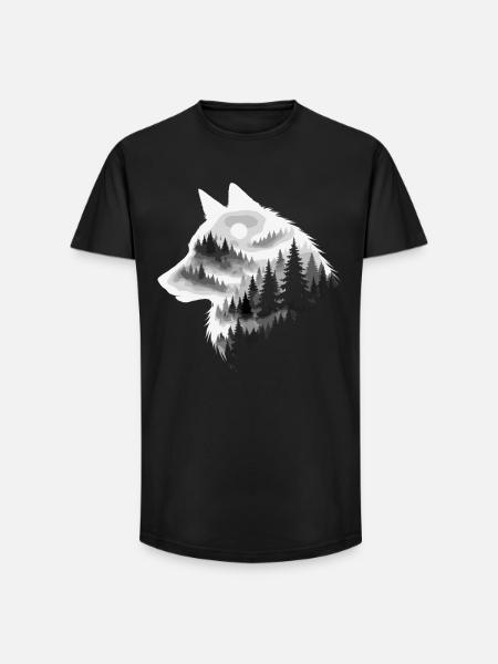 Ulv, Skov, Natur, Vildmark, Udendørs, Dyr - Long fit herre T-shirt - sort