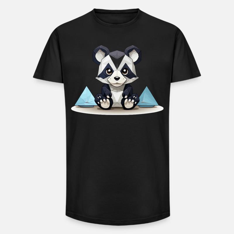 Low-Poly Panda am Eisgebirge - Long Fit Männer T-Shirt - Schwarz