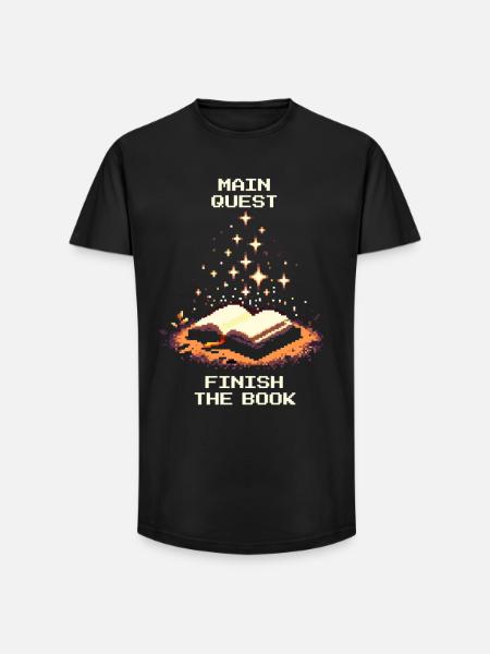 Hauptquest: Buch beenden | Lesemotivation - Long Fit Männer T-Shirt - Schwarz