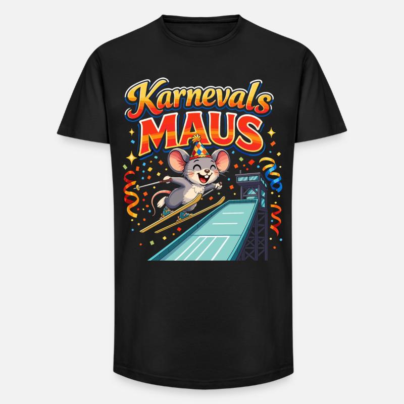 Karnevalsmaus Skispringen lustig  - Long Fit Männer T-Shirt - Schwarz