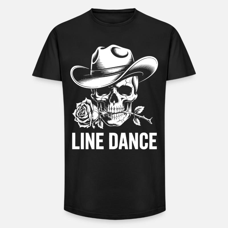 Line Dance Skull mit Rose - Long Fit Männer T-Shirt - Schwarz