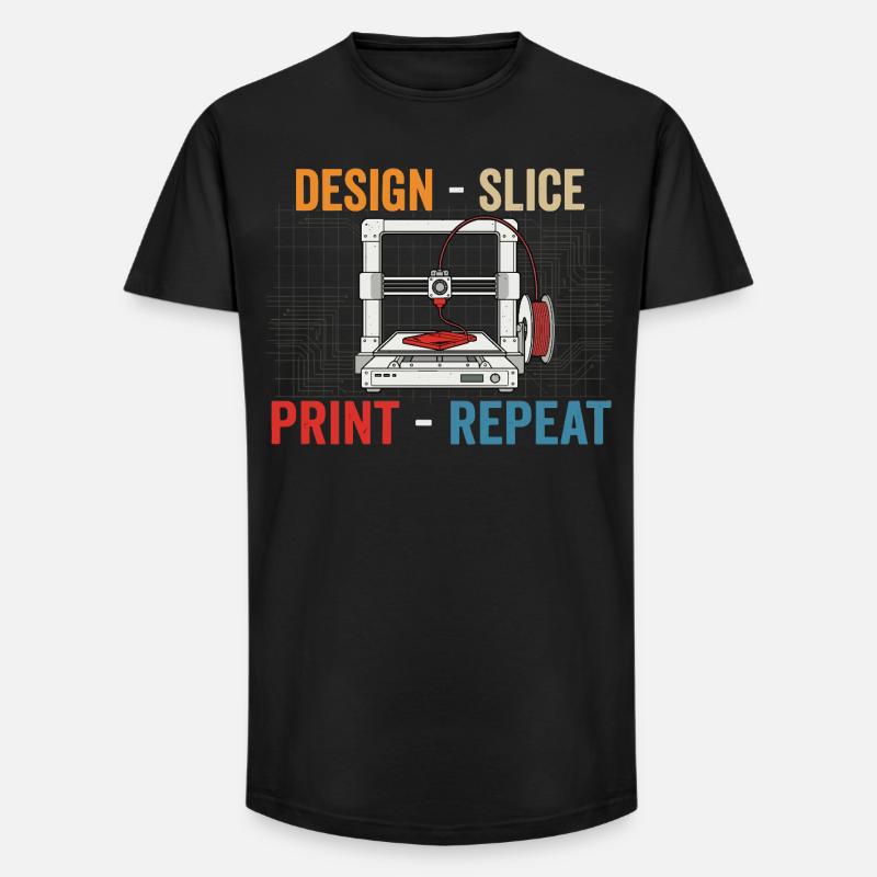 3D-Druck Evolution – Design Slice Print Repeat - Long Fit Männer T-Shirt - Schwarz