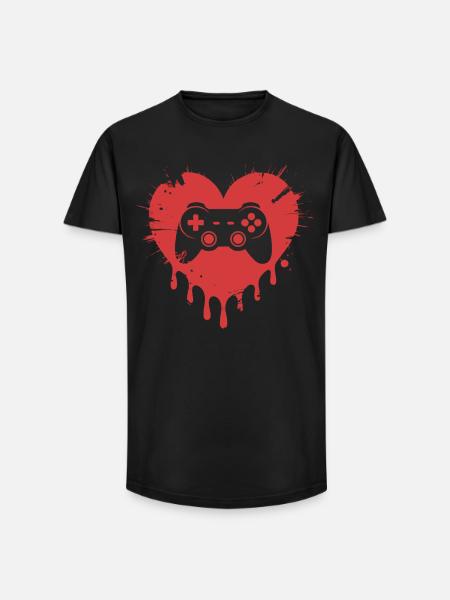 Video Games Funny Valentines Day Gamer - Long Fit Men's T-Shirt - black