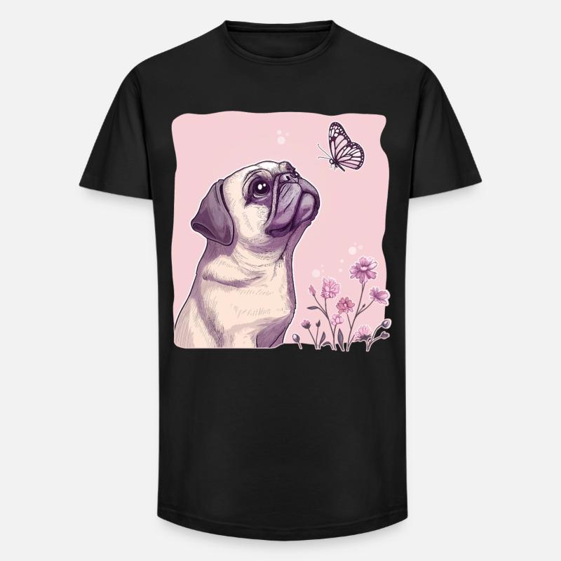 Mops mit Schmetterling - Long Fit Männer T-Shirt - Schwarz