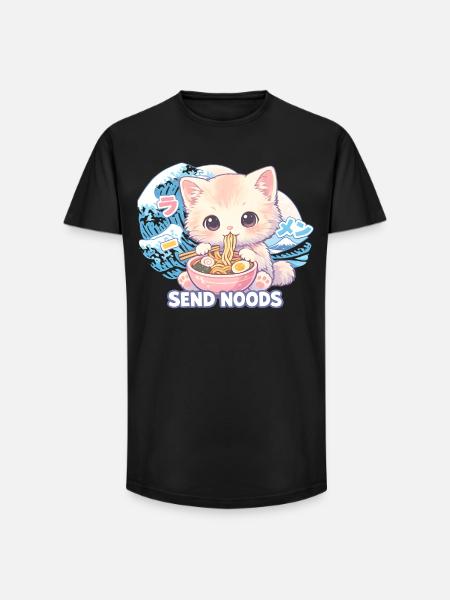 Ramen Cat Kanagawa - Long Fit Men's T-Shirt - black