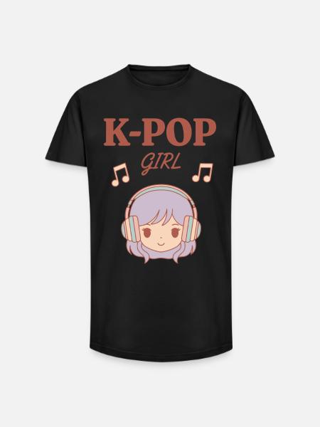 K-Pop Girl Korean Music Cute Kpop Fans Korea - Long Fit Men's T-Shirt - black