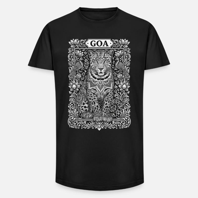 Goa Leopard Mandala - Long Fit Männer T-Shirt - Schwarz