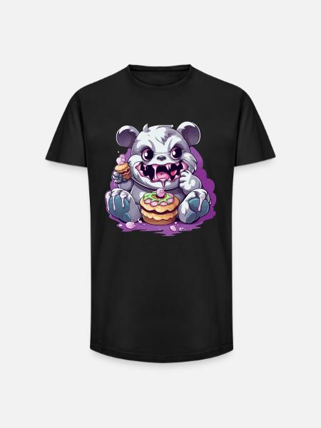 Cute panda monster with candy - Long Fit Men's T-Shirt - black