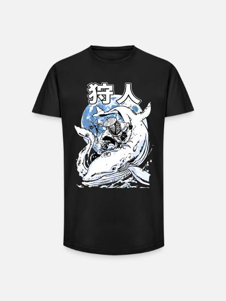 Japanischer Wal Kampf – Ukiyo-e Meereskunst - Long Fit Männer T-Shirt - Schwarz
