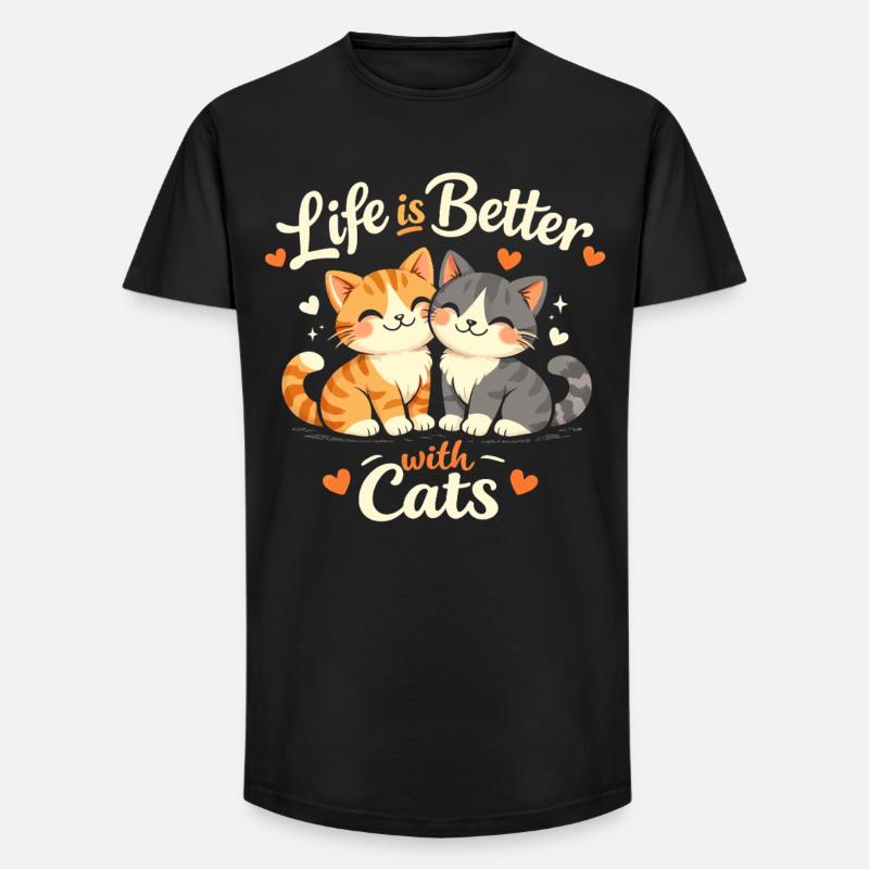 Leben Besser Mit Katzen - Long Fit Männer T-Shirt - Schwarz