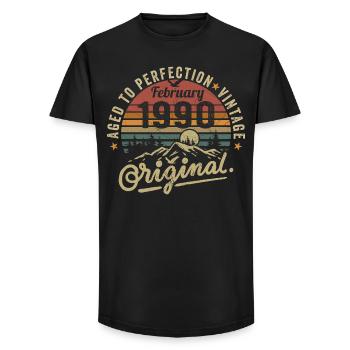 February 1990 - February 1990 Anniversary February 1990 - Long Fit Men's T-Shirt - black - Front - AI Model Male 185 light (185cm)