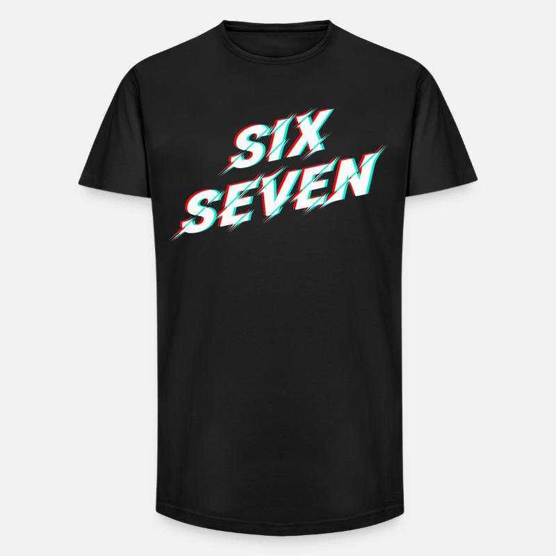 Six Seven 67 Meme Glitch Typografi - T-skjorte herre med lang passform - svart