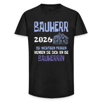Bauherr 2026 Bauleiter Baustelle Richtfest - Long Fit Männer T-Shirt - Schwarz - Vorne - AI Model Male 185 light (185cm)