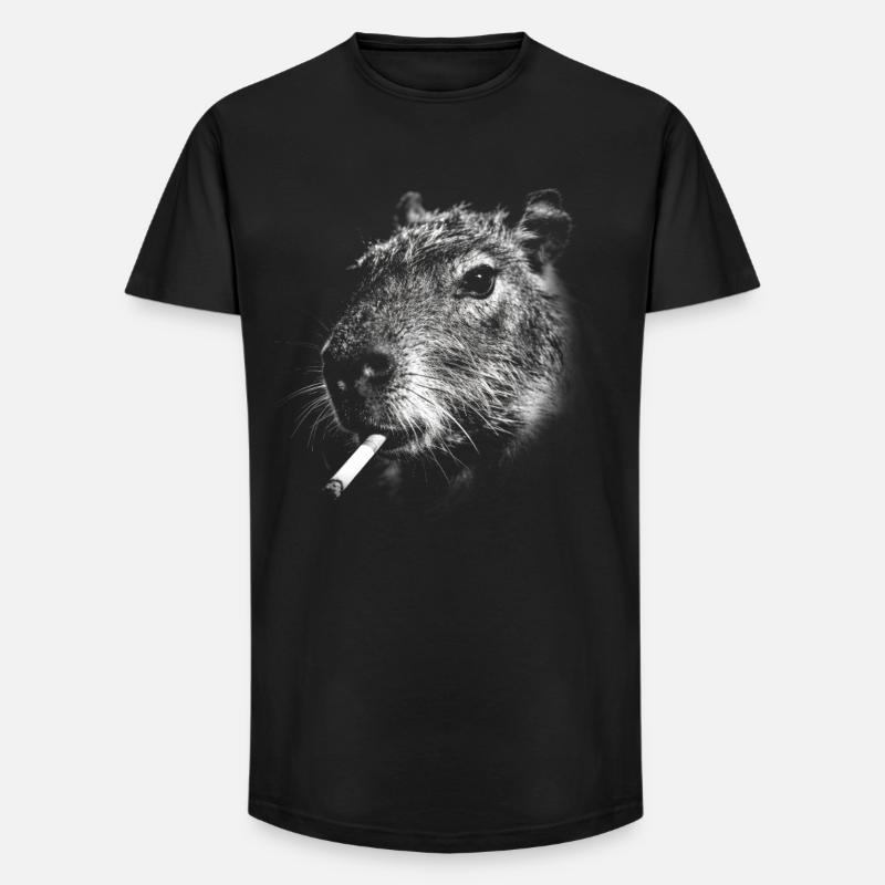 Fumer, cigarette, capybara, fumer une cigarette - T-shirt coupe longue homme - noir
