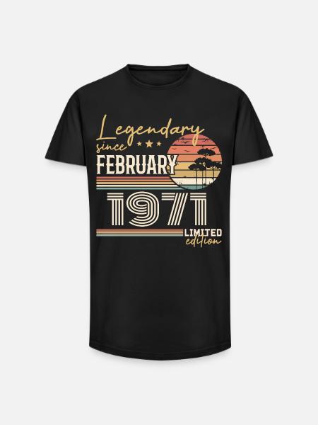 February 1971 Anniversary 1971 Legends February - Long Fit Men's T-Shirt - black