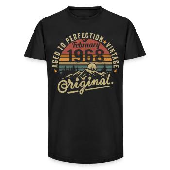 February 1968, Birthday 1968 Vintage February - Long Fit Men's T-Shirt - black - Front - AI Model Male 185 light (185cm)