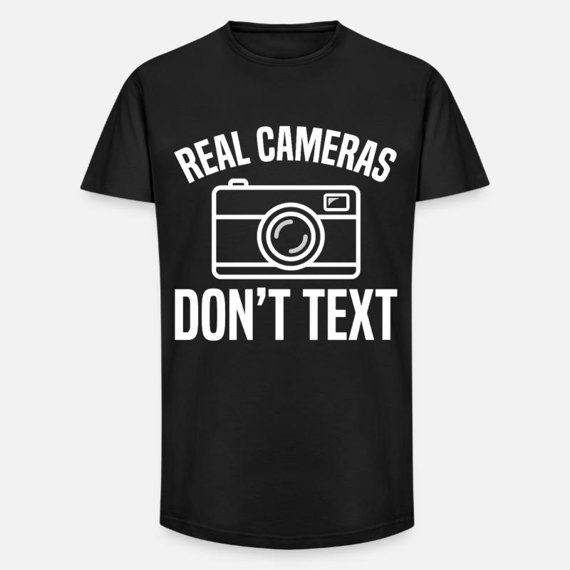 Real Cameras Don’t Text Design - Long Fit Männer T-Shirt - Schwarz