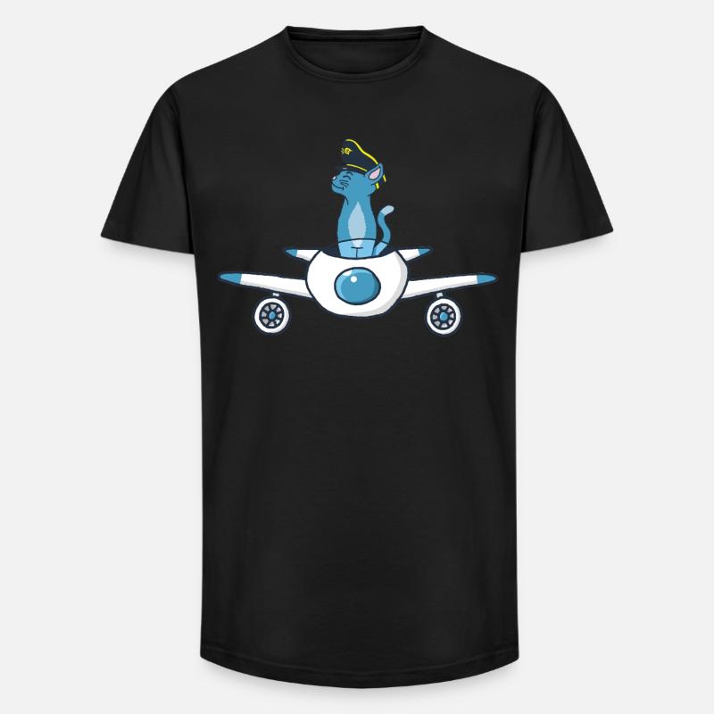 Flugzeugpilot Katze - Long Fit Männer T-Shirt - Schwarz