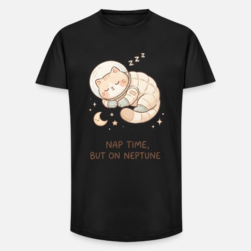 Nap Neptune | Chat de l’espace mignon - T-shirt coupe longue homme - noir