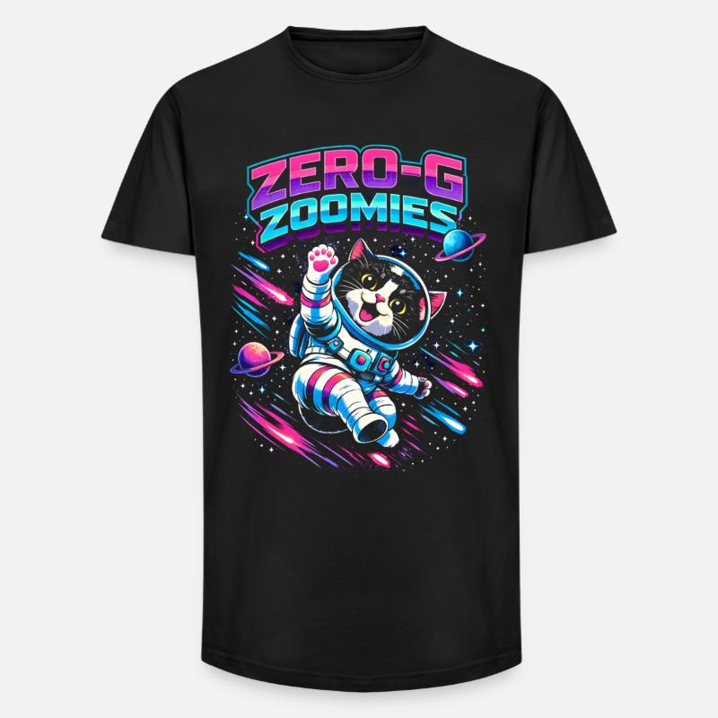 Null-G Zoomies | Humour spatial Astro Cat - T-shirt coupe longue homme - noir