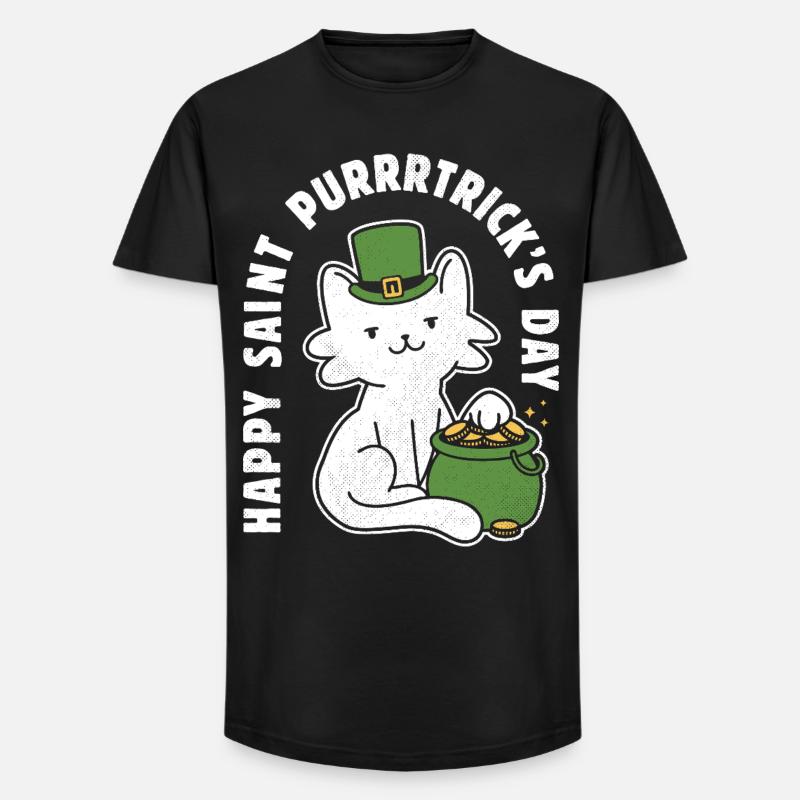 Frohen St. Purrrtrick's Day - Long Fit Männer T-Shirt - Schwarz
