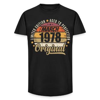 48. Anniversaire 48 Années Série Limitée Mars 1978 - T-shirt coupe longue homme - noir - Devant - AI Model Male 185 light (185cm)