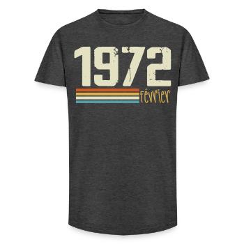 February 1972 - February 1972 Anniversary 1972 - Long Fit Men's T-Shirt - charcoal grey - Front - AI Model Male 185 light (185cm)