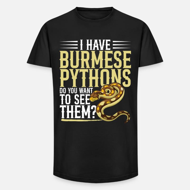 Burmesische Python HDE Schlangen-Stofftier-Reptil - Long Fit Männer T-Shirt - Schwarz