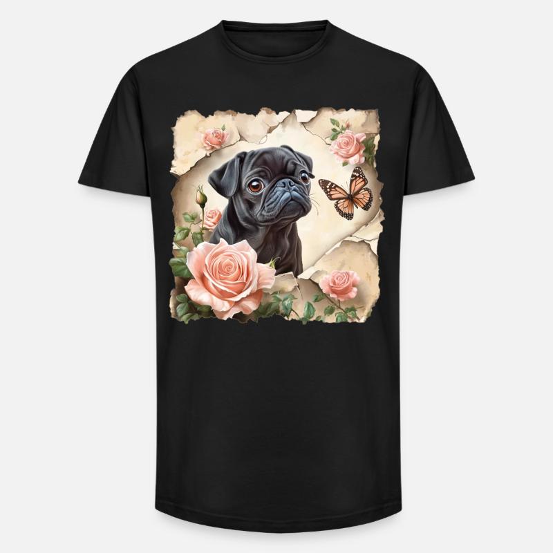 Schwarzer Mops mit Schmetterling - Long Fit Männer T-Shirt - Schwarz