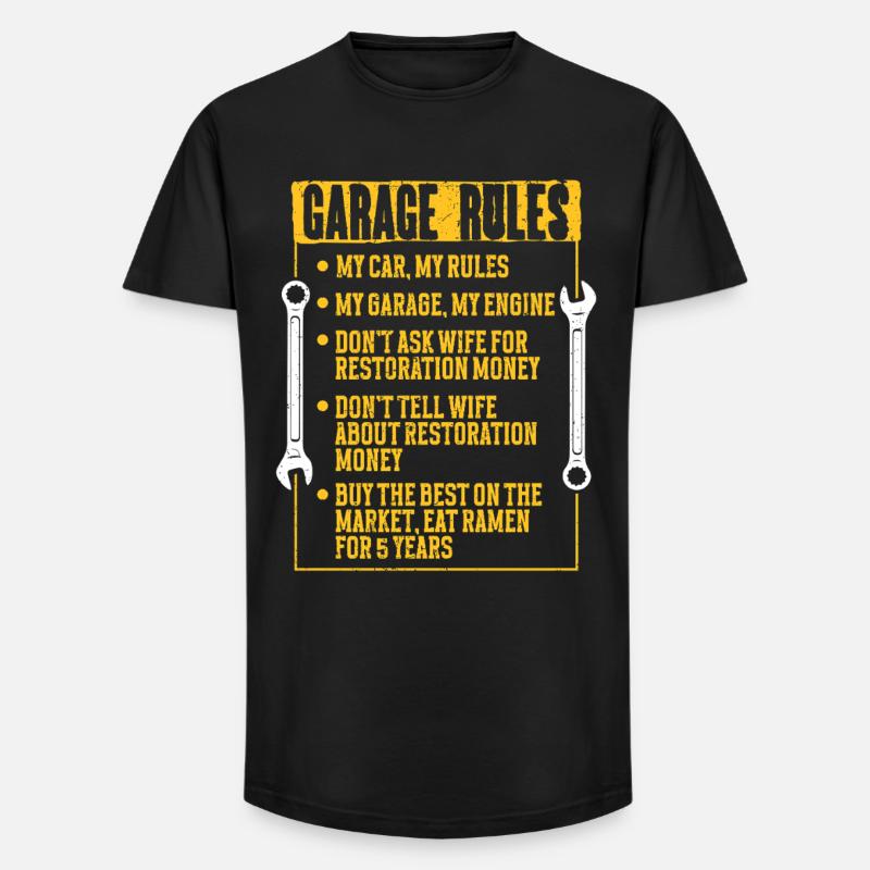 Auto Restauration Garage Rules - Long Fit Männer T-Shirt - Schwarz
