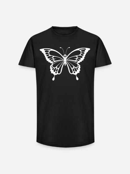 Skull and white butterfly - Long Fit Men's T-Shirt - black
