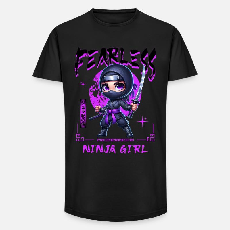 Ninja Mädchen Chibi mit Katana - Long Fit Männer T-Shirt - Schwarz