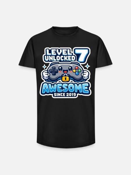Level 7 Unlocked Awesome 2019 Birthday - Long Fit Men's T-Shirt - black
