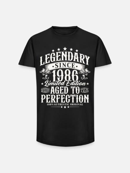 Legendarisk sedan 1986 vintage födelsedagspresent - T-shirt herr med lång passform - svart