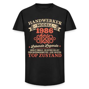 40. Geburtstag Handwerker Vintage 1986 Jahrgang - Long Fit Männer T-Shirt - Schwarz - Vorne - AI Model Male 185 light (185cm)