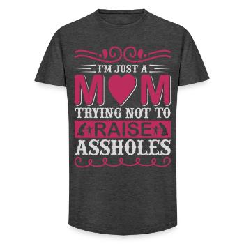Je suis juste une maman qui essaie de ne pas élever des connards - T-shirt coupe longue homme - charbon - Devant - AI Model Male 185 light (185cm)