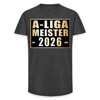 Champion of the Kreisliga A 2026 - Long Fit Men's T-Shirt - charcoal grey - Front - AI Model Male 185 light (185cm)