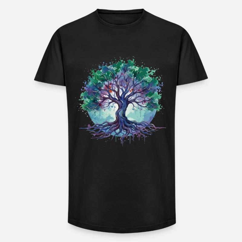 Aquarell Baum des Lebens - Long Fit Männer T-Shirt - Schwarz