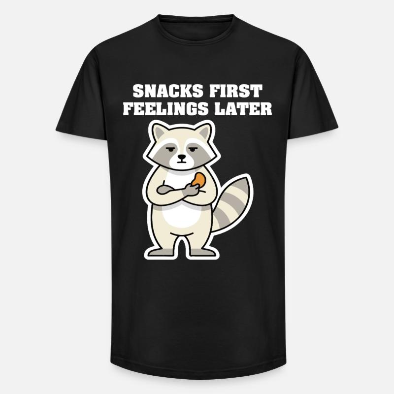 SNACKS FIRST FEELINGS LATER Waschbär - Long Fit Männer T-Shirt - Schwarz