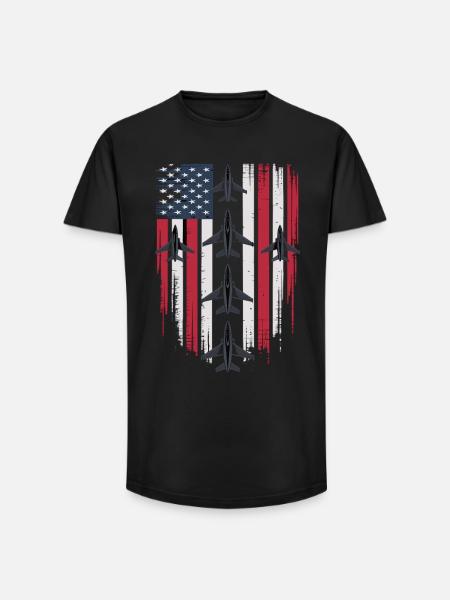 Jet Fighter USA Flag – Pilot Airplane - Long Fit Men's T-Shirt - black
