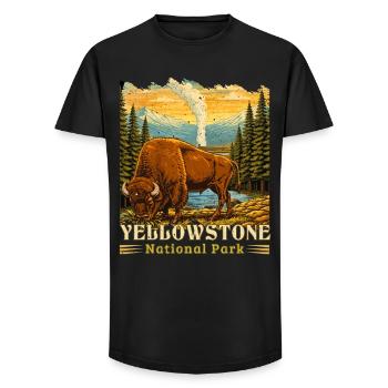 Yellowstone National Park Buffalo Camping - Long Fit Men's T-Shirt - black - Front - AI Model Male 185 light (185cm)