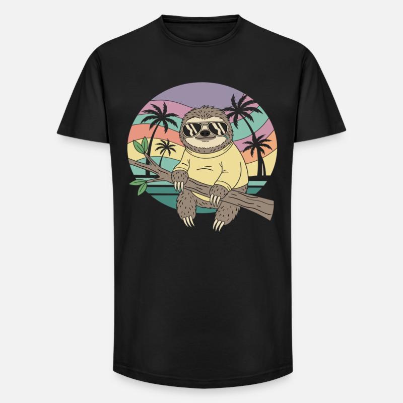 Palme estive retrò Cool Sloth - T-shirt uomo a vestibilità lunga - nero
