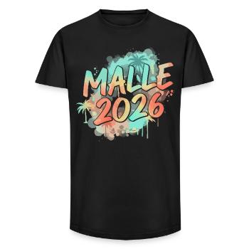 Malle 2026 Party Mallorca - Long Fit Männer T-Shirt - Schwarz - Vorne - AI Model Male 185 light (185cm)