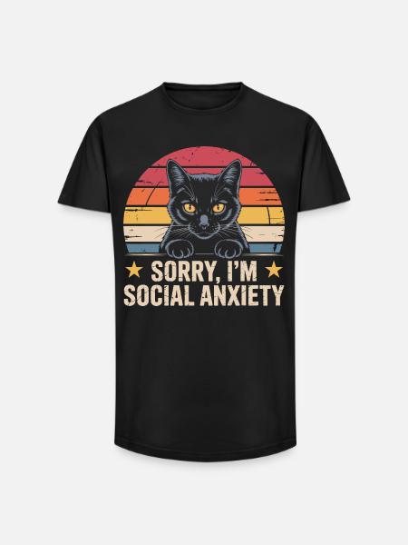 Retro-Katze schwarze Katze soziale Angst - Long Fit Männer T-Shirt - Schwarz