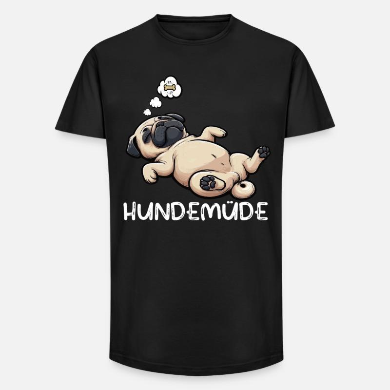 Hundemüde Mops Möpse Mopsbesitzer Mopsliebhaber - Long Fit Männer T-Shirt - Schwarz