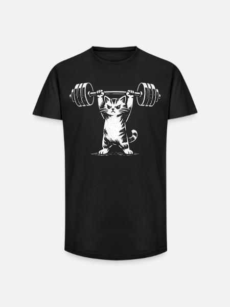 Weightlifting Cat | Funny Gym Strength Training - Long Fit Men's T-Shirt - black