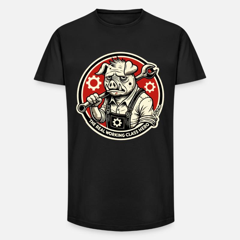 Echtes Heldenschwein der Arbeiterklasse - Long Fit Männer T-Shirt - Schwarz