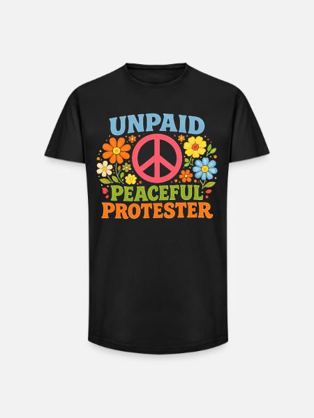 Unpaid Peaceful Protest Retro Flowers - Long Fit Men's T-Shirt - black